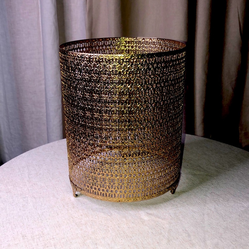 Vintage Gold Filigree Wastepaper Basket Retro 1960's Trash Can (Cover Only)